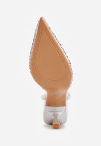 Renee - Srebrne Szpilki z Odkrytą Piętą i Transparentnym Noskiem z Cyrkoniami Kalinata. Okazja: na co dzień. Kolor: srebrny. Materiał: jeans, koronka. Wzór: aplikacja. Obcas: na szpilce. Styl: casual, klasyczny, wizytowy #3