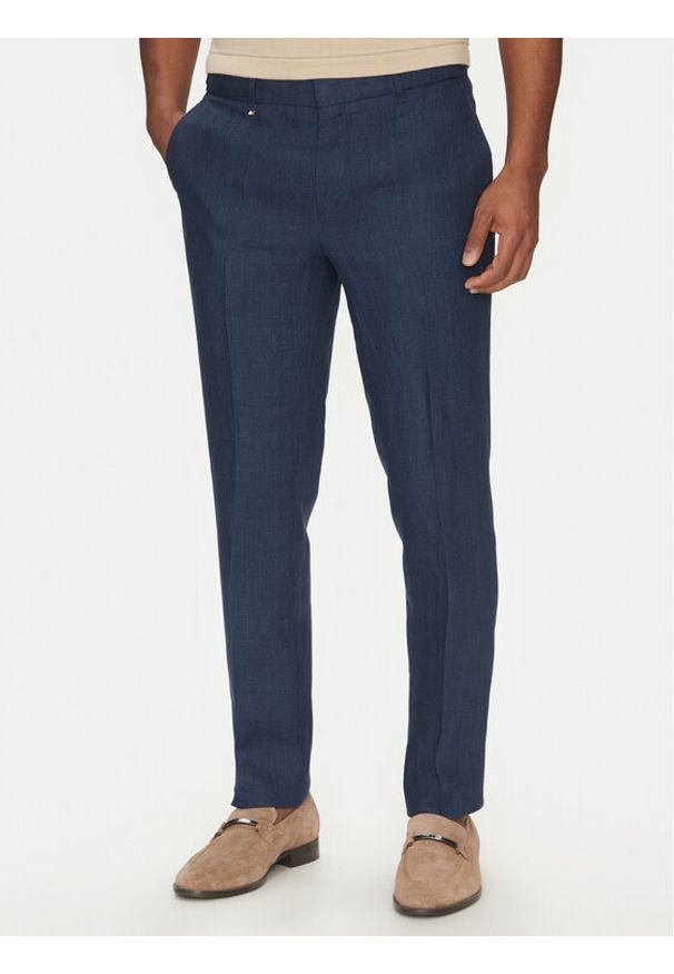 BOSS Spodnie materiałowe C-Genius 50540518 Granatowy Slim Fit. Kolor: niebieski. Materiał: len