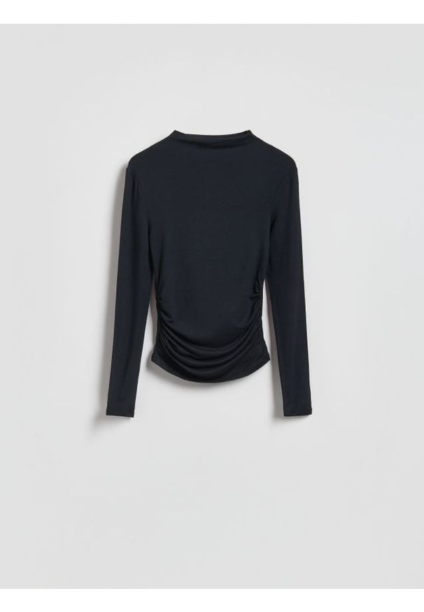 Reserved - Longsleeve z marszczeniami - czarny. Kolor: czarny. Materiał: dzianina. Długość rękawa: długi rękaw