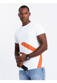 Ombre Clothing - Bawełniany t-shirt męski z kontrastowym dwukolorowym printem – biały V2 - Rozmiar: L. Okazja: na co dzień. Kolor: biały. Materiał: bawełna. Wzór: nadruk. Styl: casual