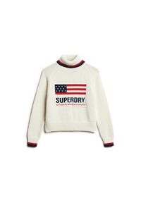 Damski sweter z golfem Superdry Americana. Typ kołnierza: golf. Kolor: beżowy, wielokolorowy, biały. Materiał: polar. Sezon: zima. Sport: golf #1