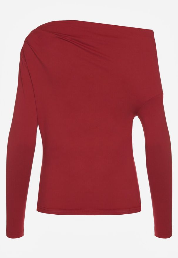 Renee - Bordowa Bluzka Longsleeve Vices z Asymetrycznym Dekoltem Fertie. Okazja: na co dzień. Kolor: czerwony. Materiał: jeans. Długość rękawa: długi rękaw. Długość: długie. Styl: casual, elegancki