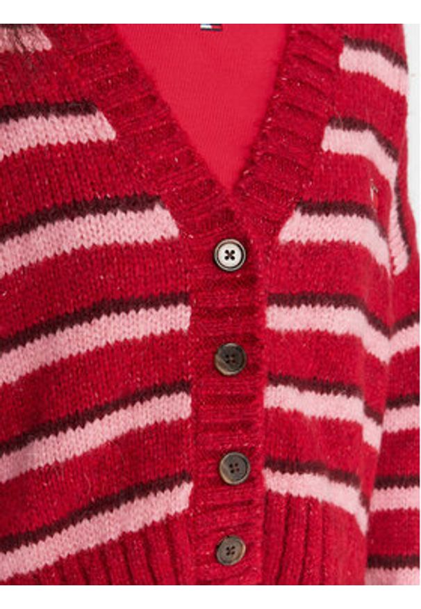 Tommy Jeans Kardigan Badge DW0DW21678 Czerwony Relaxed Fit. Kolor: czerwony. Materiał: syntetyk