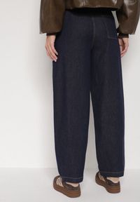 Born2be - Niebieskie Bawełniane Jeansy o Szerokim Kroju z Wysokim Stanem ze Sznurkiem Carmencita. Okazja: na co dzień. Stan: podwyższony. Kolor: niebieski. Styl: casual, elegancki #6