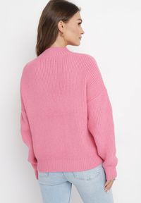 Born2be - Różowy Sweter z Golfem o Prążkowanej Fakturze Afromava. Typ kołnierza: golf. Kolor: różowy. Materiał: prążkowany. Długość rękawa: długi rękaw. Długość: długie