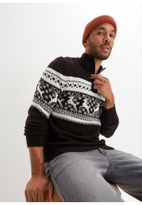 bonprix - Sweter ze stójką w norweski wzór. Typ kołnierza: kołnierzyk stójkowy. Kolor: czarny #1