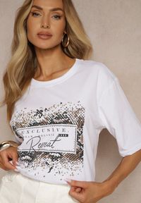 Renee - Biały T-shirt z Bawełny Zdobiony Nadrukiem z Cyrkoniami Idelunea. Okazja: na co dzień, na imprezę. Kolor: biały. Materiał: bawełna. Wzór: aplikacja, nadruk. Styl: klasyczny, casual, elegancki #3