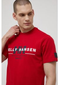 Helly Hansen t-shirt bawełniany kolor czerwony z nadrukiem. Kolor: czerwony. Materiał: bawełna. Wzór: nadruk