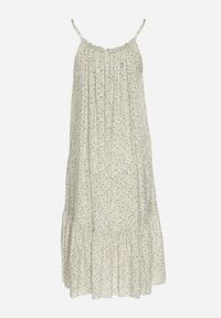 Born2be - Beżowa Rozkloszowana Sukienka z Bawełny w Kwiatowy Wzór Nilaretia. Okazja: na co dzień. Kolor: beżowy. Materiał: bawełna. Długość rękawa: na ramiączkach. Wzór: kwiaty. Sezon: lato. Typ sukienki: rozkloszowane. Styl: casual #2