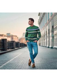 Sweter z Dzianiny Bawełnianej - w Paski - Pako Jeans - Zielony. Kolor: zielony. Materiał: bawełna. Wzór: paski. Styl: klasyczny, elegancki #4