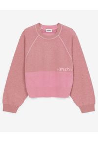 Kenzo - KENZO - Różowa bluza z logo. Kolor: różowy, wielokolorowy, fioletowy. Materiał: wełna, bawełna, prążkowany. Wzór: aplikacja. Styl: klasyczny #1