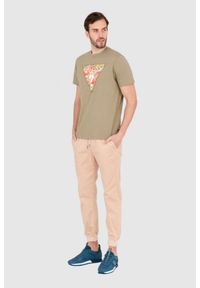 Guess - GUESS Zielony męski t-shirt bawełniany slim fit, Rozmiar XL. Kolor: zielony. Materiał: bawełna. Wzór: aplikacja #3