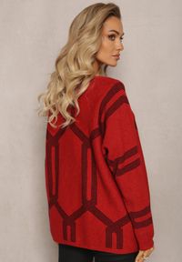 Renee - Czerwony Sweter z Okrągłym Dekoltem i Wzorem w Paski Busso. Kolor: czerwony. Wzór: paski #5