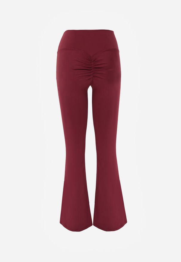 Born2be - Bordowe Legginsy Typu Dzwony z Wysokim Stanem Orralise. Okazja: na co dzień. Stan: podwyższony. Kolor: czerwony. Styl: casual