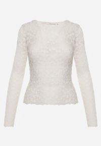 Born2be - Beżowy Bluzka Koronkowa z Transparentnego Materiału Hermatea. Okazja: na co dzień. Kolor: beżowy. Materiał: materiał, koronka. Styl: casual, elegancki, klasyczny #8