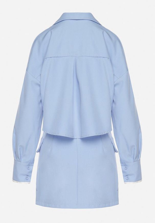 Born2be - Niebieski Komplet Koszula i Spódnica z Imitacją Kieszeni Zensedi. Kolor: niebieski