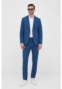 Sisley spodnie męskie kolor granatowy dopasowane. Kolor: niebieski. Materiał: materiał #2