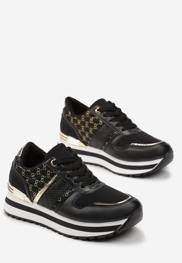 Renee - Czarne Sneakersy na Podeszwie z Pianki ze Sznurowaniem i Błyszczącymi Detalami Weline. Okazja: na co dzień. Kolor: czarny