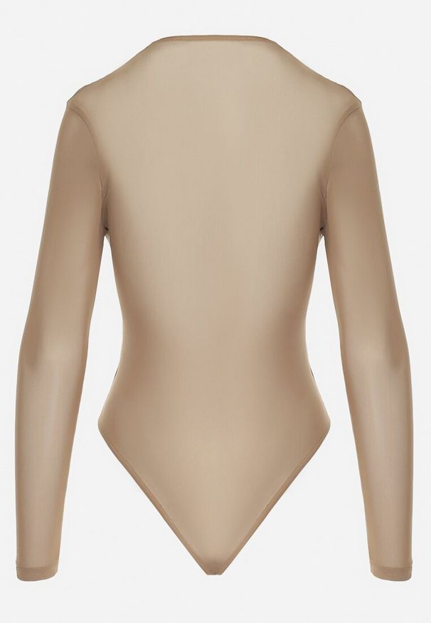 Born2be - Beżowe Body z Siateczki z Gorsetowymi Wstawkami i Głębokim Dekoltem Oraclea. Typ kołnierza: dekolt gorset. Kolor: beżowy. Styl: elegancki
