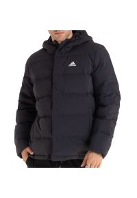 Adidas - Kurtka adidas Helionic Hooded Down HG8750 - czarna. Okazja: na co dzień. Typ kołnierza: kaptur. Kolor: czarny. Materiał: puch, materiał, poliester. Wzór: aplikacja. Styl: casual, klasyczny #1