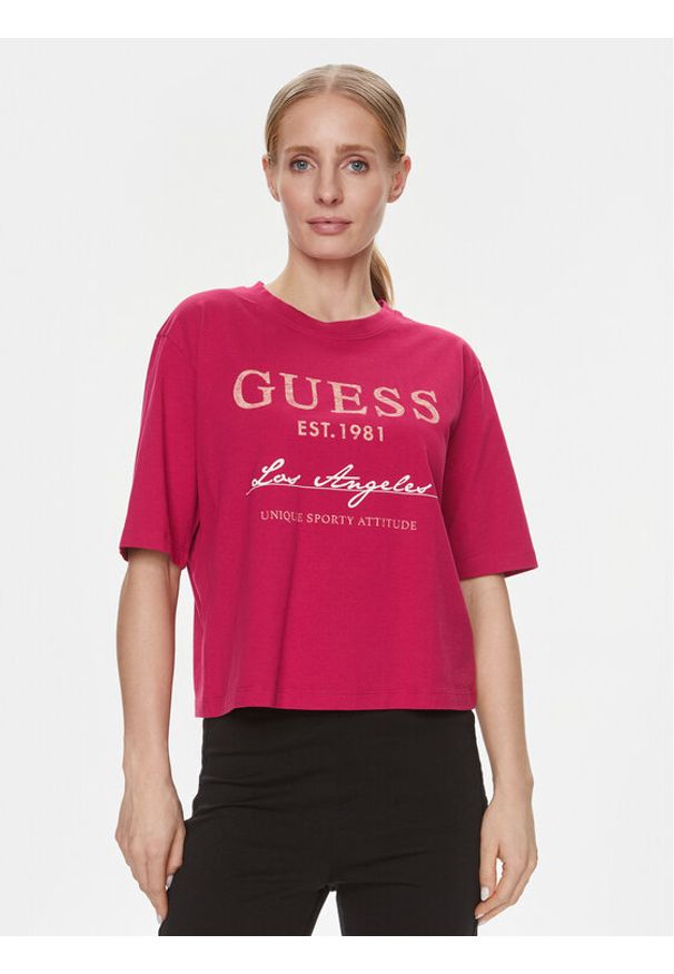 Guess T-Shirt V4RI01 I3Z14 Różowy Boxy Fit. Kolor: różowy. Materiał: bawełna