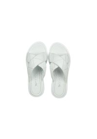 Klapki Bayla-161 161 79 11 White 161499, Biały, Skóra naturalna. Okazja: na co dzień. Kolor: biały. Materiał: skóra. Wzór: paski. Sezon: lato. Obcas: na obcasie. Styl: casual. Wysokość obcasa: średni #4
