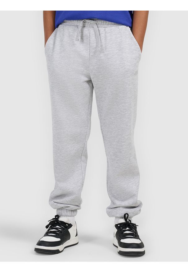 4f - 4F Spodnie dresowe joggery chłopięce - szare 146 (10-11 lat). Okazja: na co dzień. Kolor: szary. Materiał: dresówka. Wzór: ze splotem, gładki. Sezon: lato. Styl: młodzieżowy, casual, sportowy