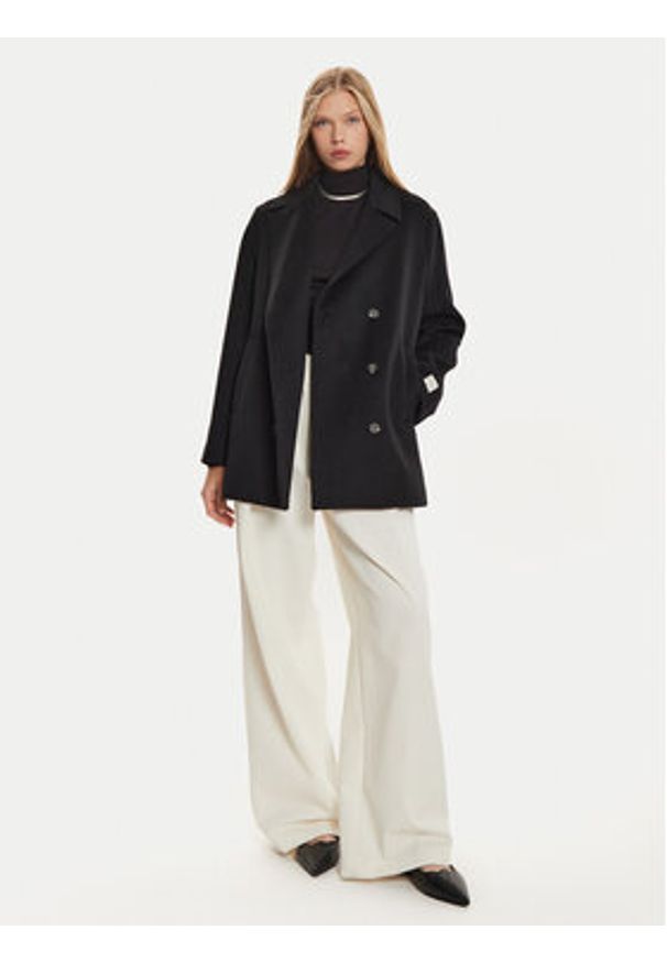 Calvin Klein Płaszcz wełniany K20K207699 Czarny Regular Fit. Kolor: czarny. Materiał: syntetyk