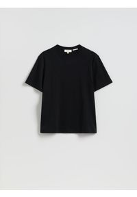Reserved - T-shirt regular z merceryzowanej bawełny - czarny. Kolor: czarny. Materiał: bawełna #1