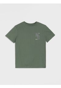 Sinsay - Koszulka z drobnym napisem - green spruce. Wzór: napisy