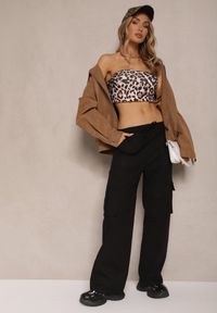 Renee - Czarne Spodnie z Bawełny o Szerokim Kroju Cargo High Waist Katienne. Okazja: na co dzień, na spacer. Stan: podwyższony. Kolor: czarny. Materiał: bawełna. Styl: casual #4
