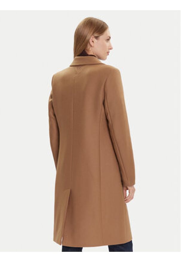 TOMMY HILFIGER - Tommy Hilfiger Płaszcz wełniany WW0WW46547 Beżowy Regular Fit. Kolor: beżowy. Materiał: wełna