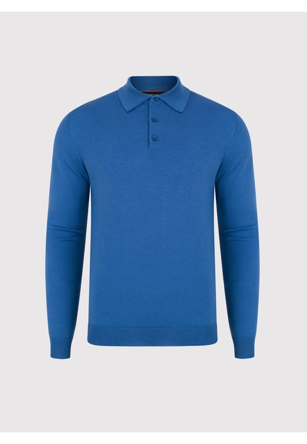 Pako Lorente - PAKO LORENTE – Męski niebieski sweter z kołnierzykiem polo. Typ kołnierza: polo. Kolor: niebieski. Materiał: poliamid, akryl, wełna. Wzór: melanż. Sezon: zima, jesień
