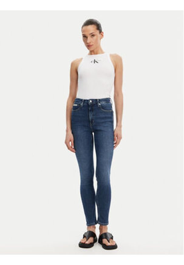 Calvin Klein Jeans Top Monologo J20J225301 Biały Slim Fit. Kolor: biały. Materiał: bawełna