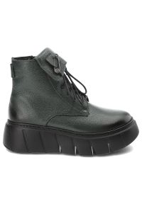 Zielone Botki Armodo Modne Obuwie Damskie Z Agrafką. Kolor: zielony. Materiał: skóra. Styl: boho, klasyczny, elegancki #5