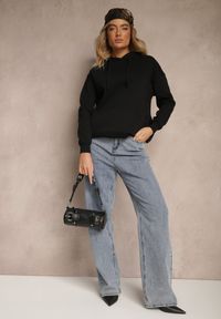 Renee - Czarna Bluza Długa z Kapturem Firro. Typ kołnierza: kaptur. Kolor: czarny. Materiał: bawełna, polar, tkanina. Długość rękawa: długi rękaw. Długość: długie. Styl: sportowy