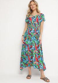 Born2be - Niebieska Bawełniana Sukienka z Abstrakcyjnym Wzorem Emilisse. Okazja: na co dzień. Kolor: niebieski. Materiał: bawełna. Styl: casual, klasyczny #4