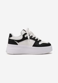 Born2be - Biało-Czarne Sneakersy na Grubej Podeszwie z Metalicznymi Wstawkami Atilem. Kolor: biały