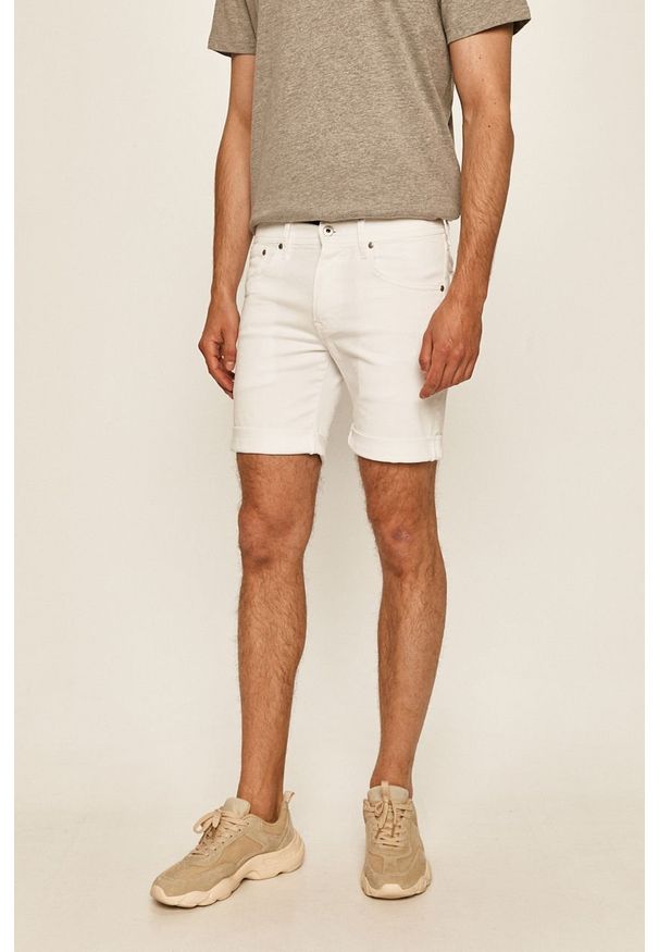 Pepe Jeans - Szorty jeansowe Cane Short Pride. Okazja: na co dzień. Kolor: biały. Materiał: tkanina, bawełna, denim, elastan. Wzór: gładki. Styl: casual