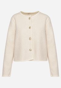 Born2be - Beżowy Elegancki Kardigan z Ozdobnymi Guzikami Lomeria. Kolor: beżowy. Materiał: jeans. Styl: elegancki