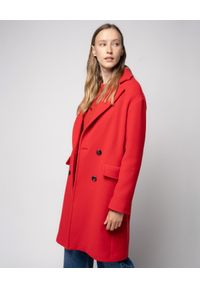 Pinko - PINKO - Czerwony wełniany płaszcz Giacomino. Kolor: czerwony. Materiał: wełna. Długość: do kolan. Styl: klasyczny
