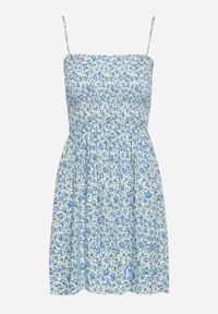 Born2be - Biało-Niebieska Sukienka Bawełniana na Ramiączkach z Gumką w Pasie Tessaray. Okazja: na co dzień. Typ kołnierza: dekolt kwadratowy. Kolor: biały. Materiał: bawełna. Długość rękawa: na ramiączkach. Sezon: lato. Styl: casual, elegancki, wizytowy #5