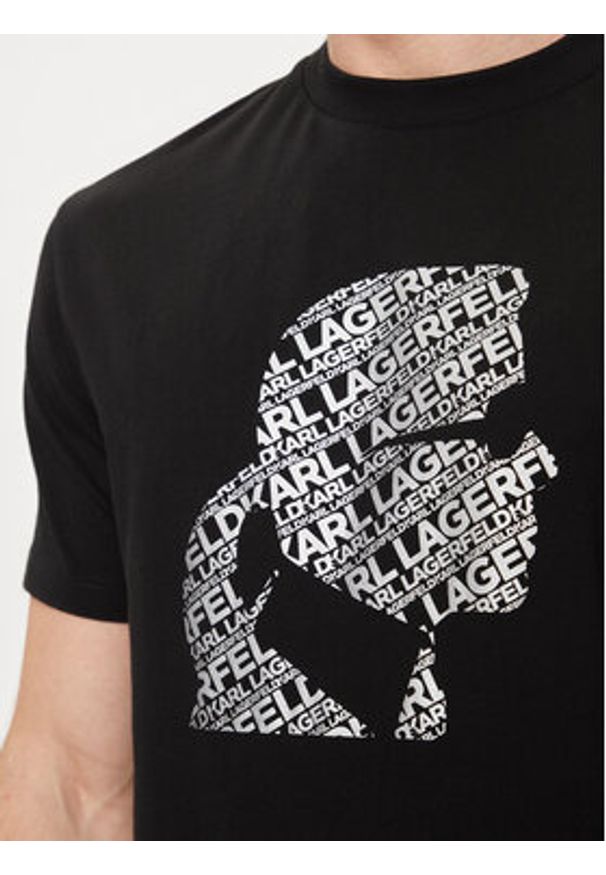 Karl Lagerfeld - KARL LAGERFELD T-Shirt 755082 542224 Czarny Regular Fit. Typ kołnierza: dekolt w karo. Kolor: czarny. Materiał: bawełna
