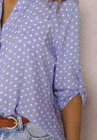 Renee - Niebieska Koszula z Wiskozy Actotis. Kolor: niebieski. Materiał: wiskoza. Długość rękawa: długi rękaw. Długość: długie. Wzór: grochy, aplikacja. Styl: elegancki, klasyczny