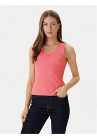 Tommy Jeans Top Essential DW0DW20673 Różowy Slim Fit. Kolor: różowy. Materiał: bawełna #1