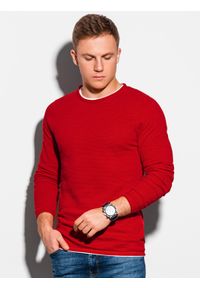 Ombre Clothing - Sweter męski E121 - czerwony - XXL. Okazja: na co dzień. Kolor: czerwony. Materiał: bawełna. Styl: casual, elegancki, klasyczny