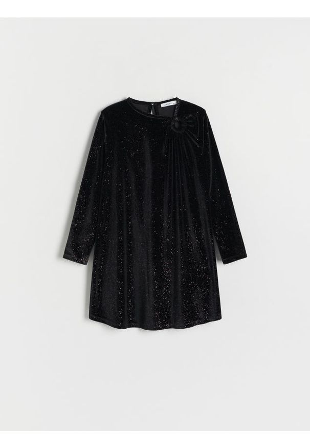 Reserved - Błyszcząca sukienka - czarny. Kolor: czarny. Materiał: dzianina, welur