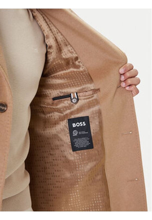 BOSS Płaszcz wełniany Hyde 50549187 Beżowy Slim Fit. Kolor: beżowy. Materiał: wełna