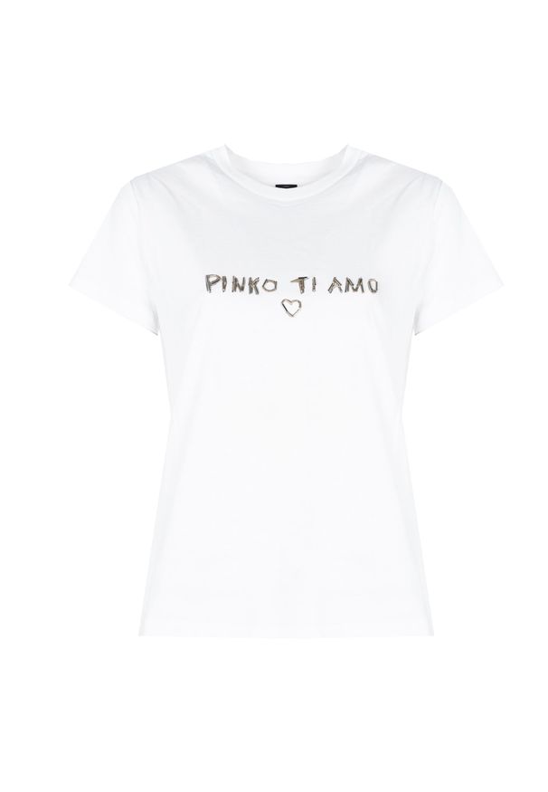 Pinko T-Shirt "Arnold" | 1N12XW Y74W | Kobieta | Biały. Okazja: na co dzień. Kolor: biały. Materiał: bawełna. Długość: długie. Wzór: jednolity, nadruk. Styl: casual