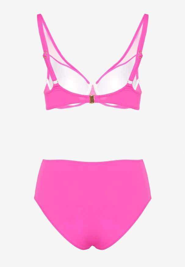 Born2be - Fuksjowe Bikini Biustonosz i Majtki Figi Zdobione Siateczką Linaravia. Kolor: różowy. Wzór: aplikacja